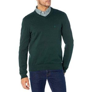 Izod Green Cotton Blend V Neck Essential Sweater Size Small